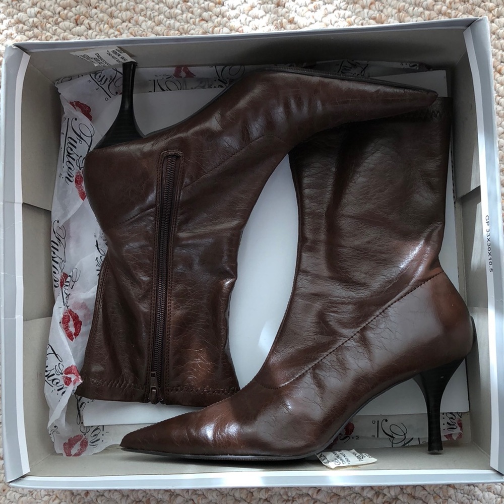 Brown leather boots.